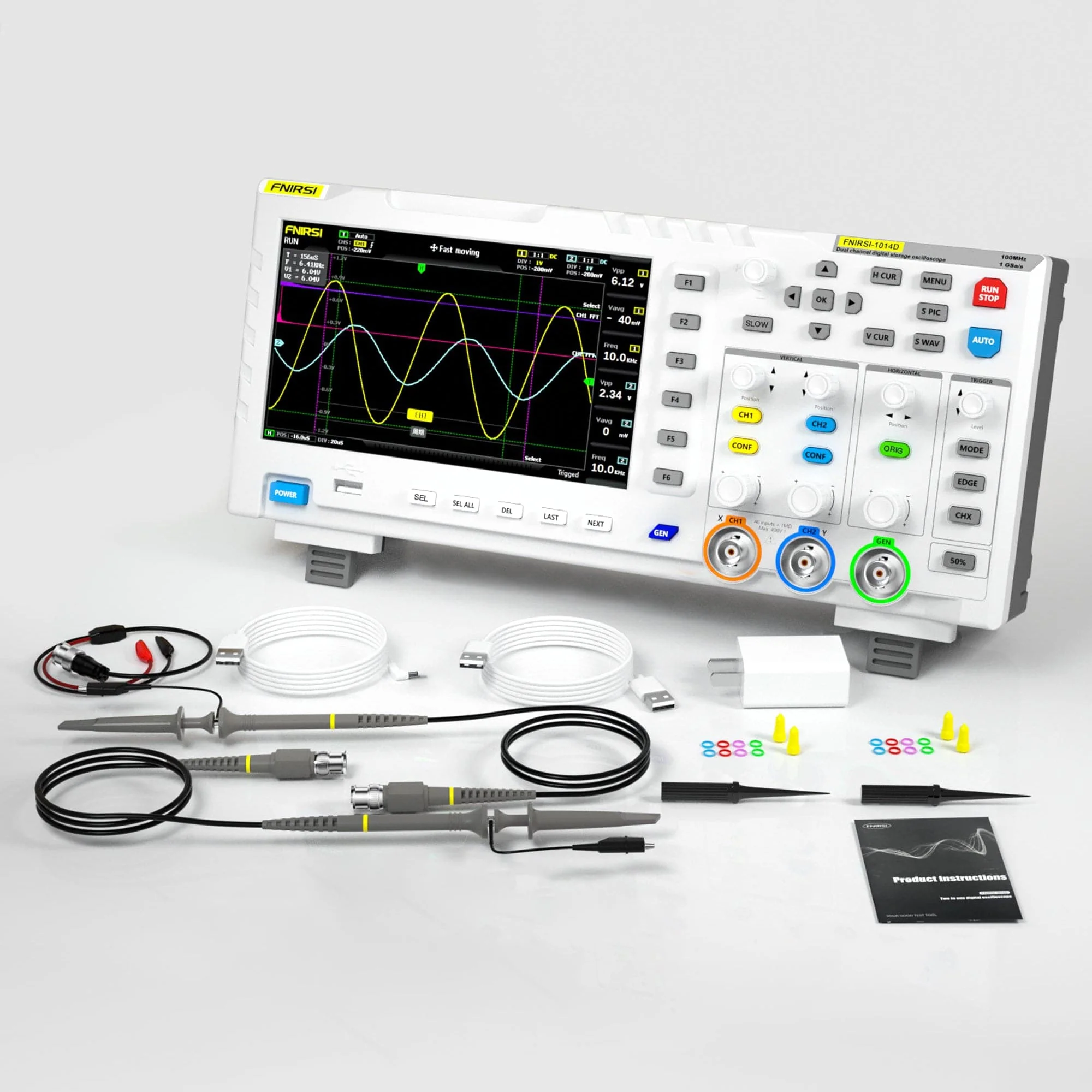 FNIRSI® 1014D 2-IN-1 Dual Channel 100MHz 1GS/s Digital Oscilloscope Signal Generator - Image 7
