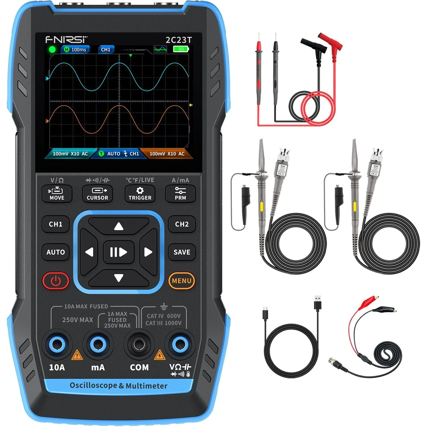 FNIRSI® 2C23T Handheld Dual Channel 3-in-1 10MHz 50MS/s Oscilloscope Multimeter DDS Function Generator - Image 10
