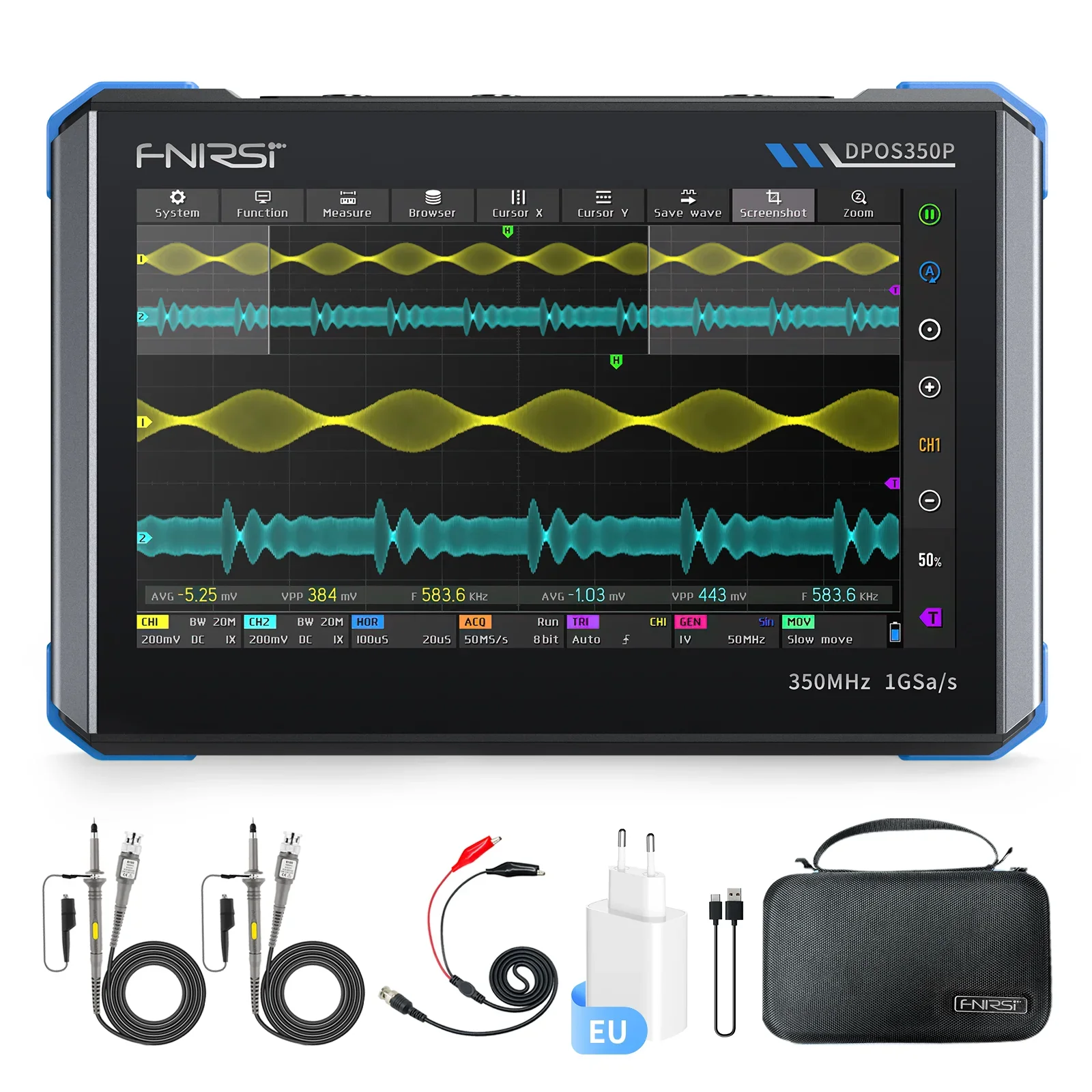 FNIRSI® DPOS350P 4-IN-1 350MHz 1GSPS Tablet Oscilloscope Signal Generator Spectrum Analyzer Frequency Response Analyzer - Image 10