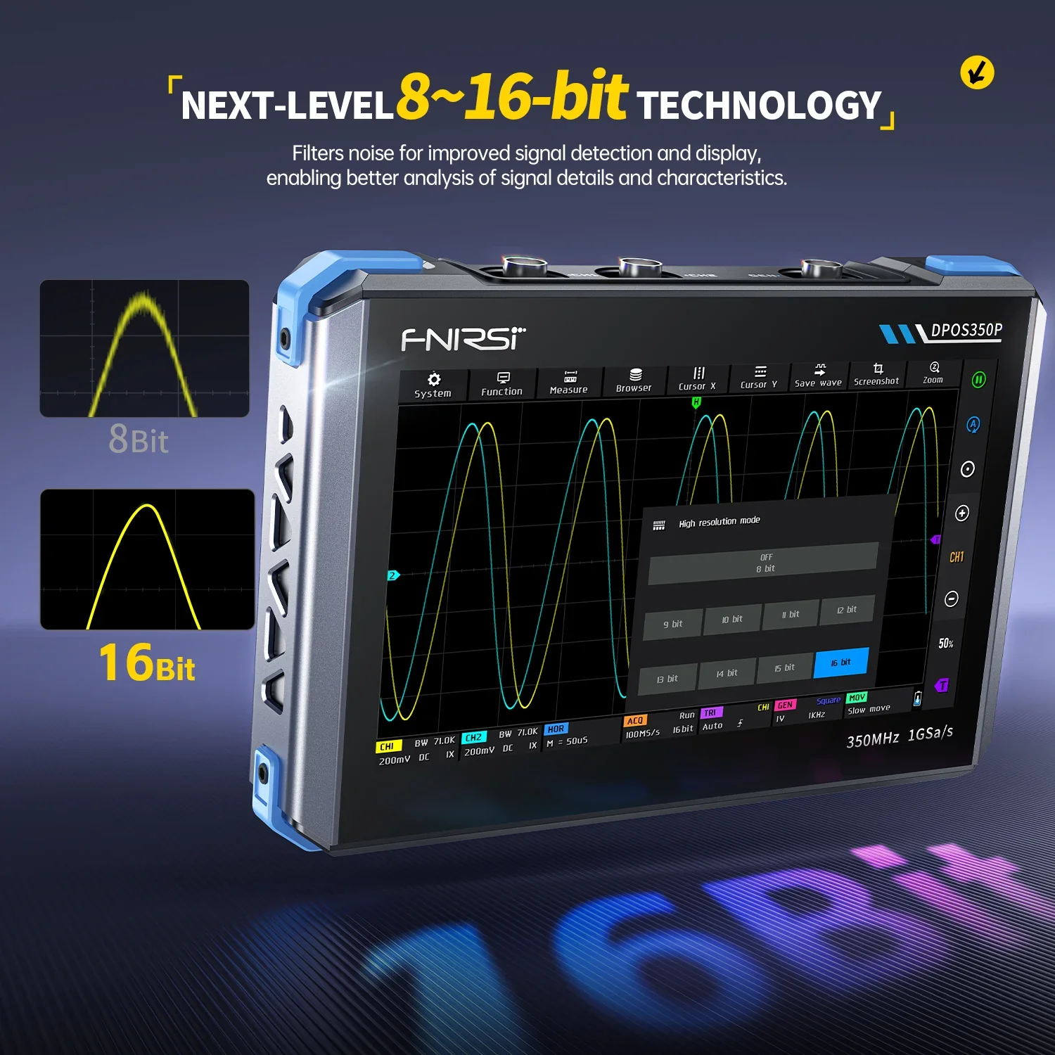 FNIRSI® DPOS350P 4-IN-1 350MHz 1GSPS Tablet Oscilloscope Signal Generator Spectrum Analyzer Frequency Response Analyzer - Image 4