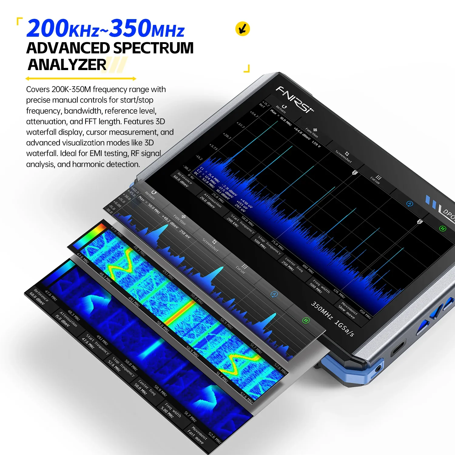 FNIRSI® DPOS350P 4-IN-1 350MHz 1GSPS Tablet Oscilloscope Signal Generator Spectrum Analyzer Frequency Response Analyzer - Image 6