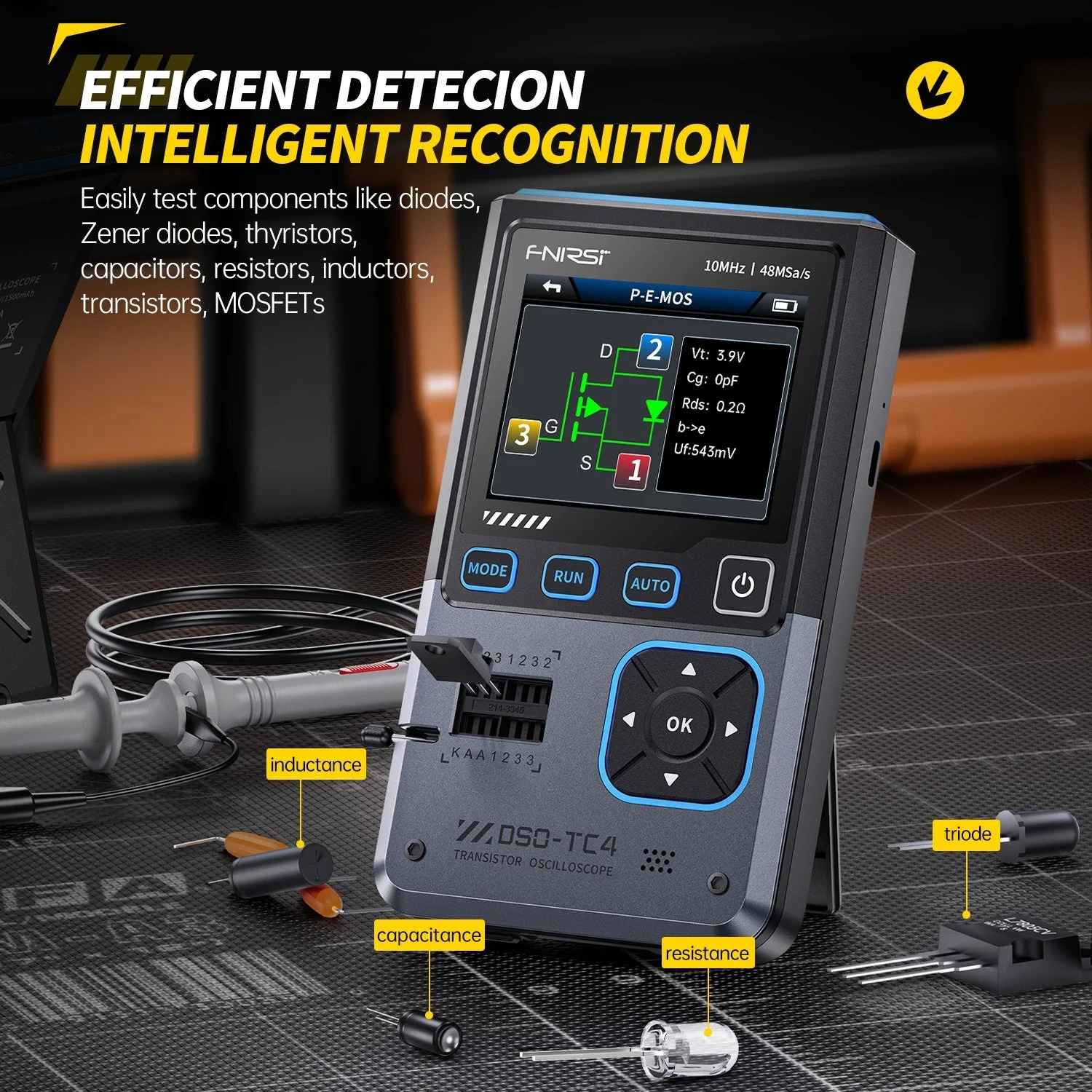 FNIRSI® DSO-TC4 3-IN-1 10MHz 48MSa/s Digital Oscilloscope Transistor Tester Signal Generator - Image 5