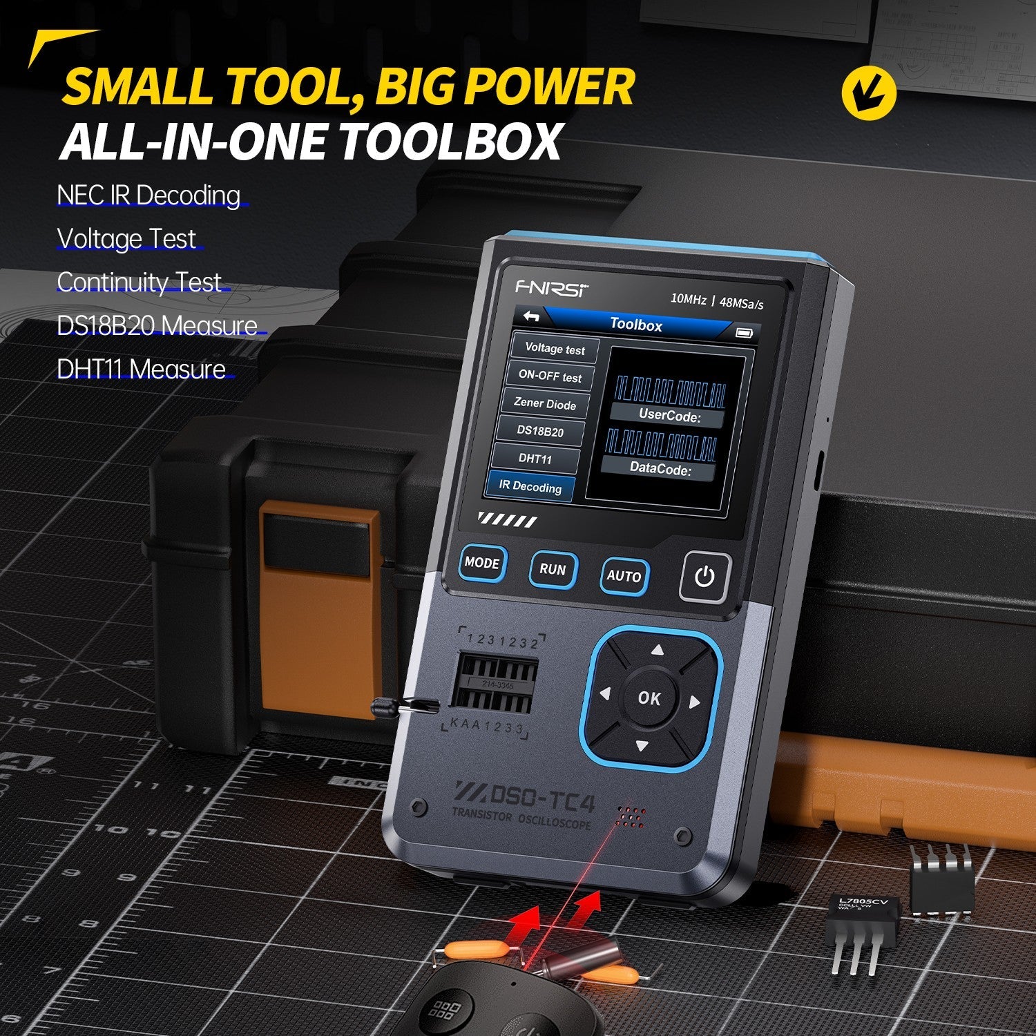 FNIRSI® DSO-TC4 3-IN-1 10MHz 48MSa/s Digital Oscilloscope Transistor Tester Signal Generator - Image 7