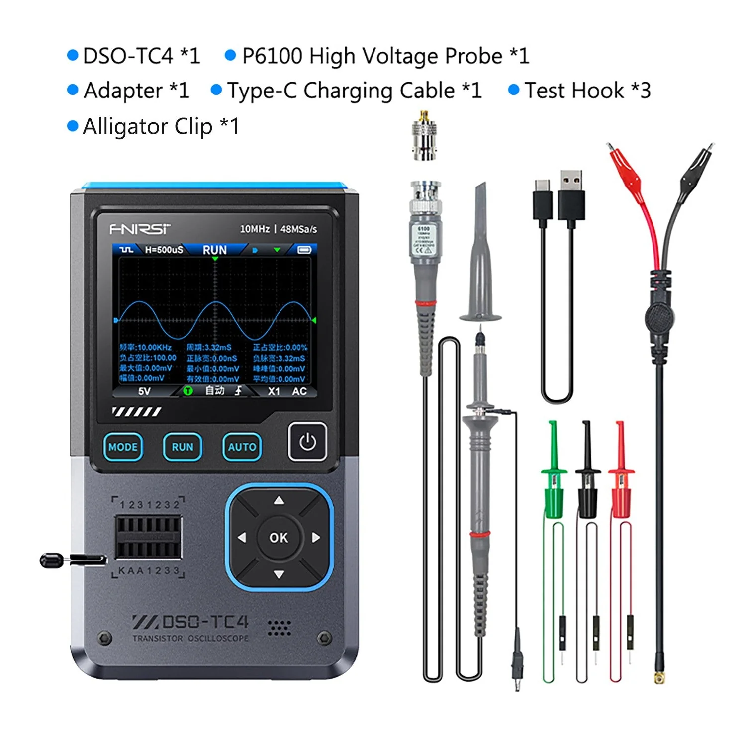FNIRSI® DSO-TC4 3-IN-1 10MHz 48MSa/s Digital Oscilloscope Transistor Tester Signal Generator - Image 9