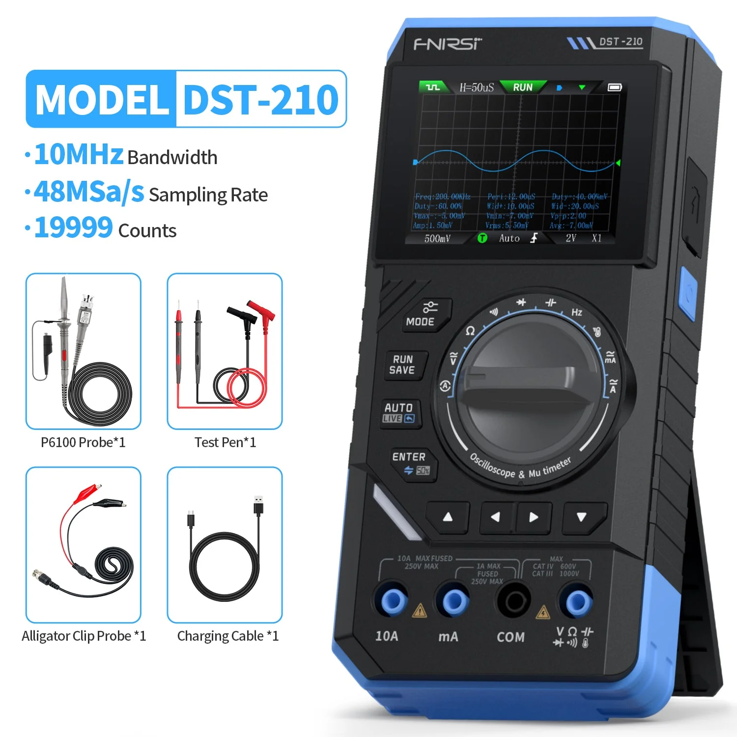 FNIRSI® DST-210 / DST-201 Handheld 3-IN-1 Multimeter Oscilloscope Signal Generator - Image 9